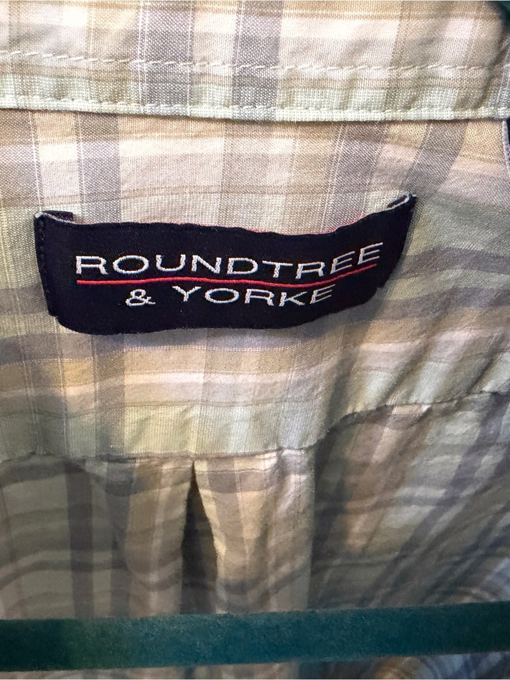 Roundtree & Yorke Pastel Plaid Button-Down Shirt in Mint, Light Blue, and Cream